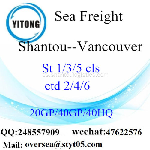 Mar de puerto de Shantou flete a Vancouver